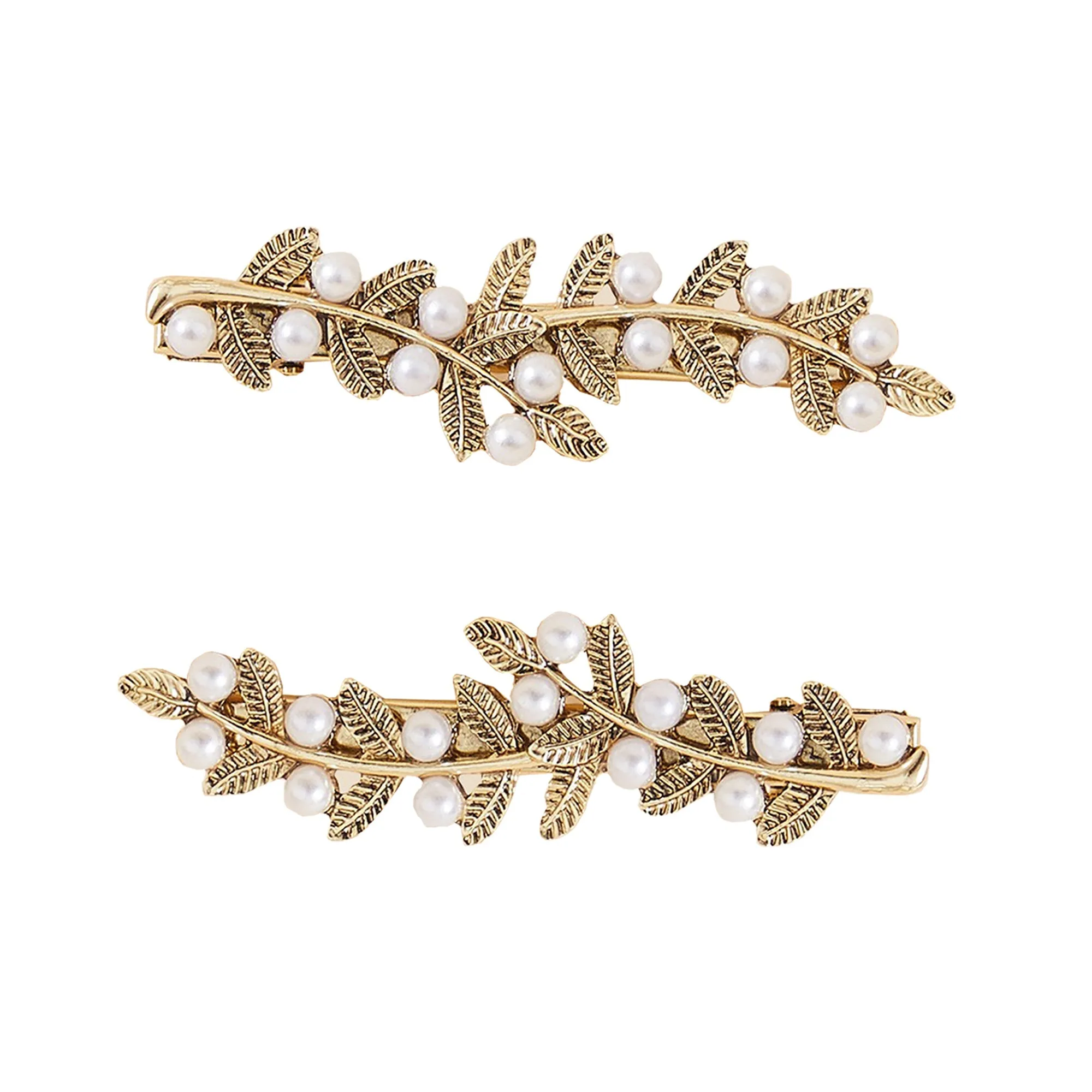 Accessorize London Women's Pearl Leaf Hair Clips Set Of Two