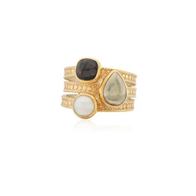 Anna Beck Hypersthene, Pyrite, and Pearl Faux Stacking Ring