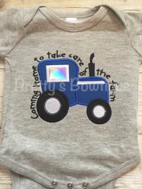 Baby Boy Coming Home Outfit -- Coming home to take care of the farm bodysuit