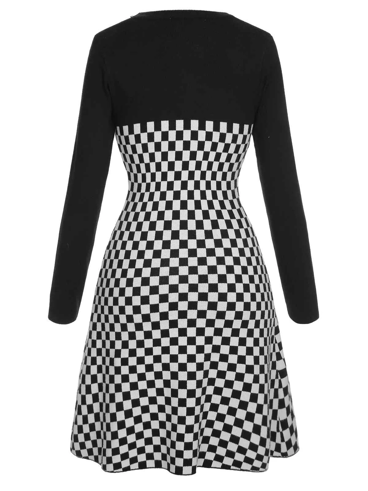 Black 1940s Contrast Plaid Patchwork Dress