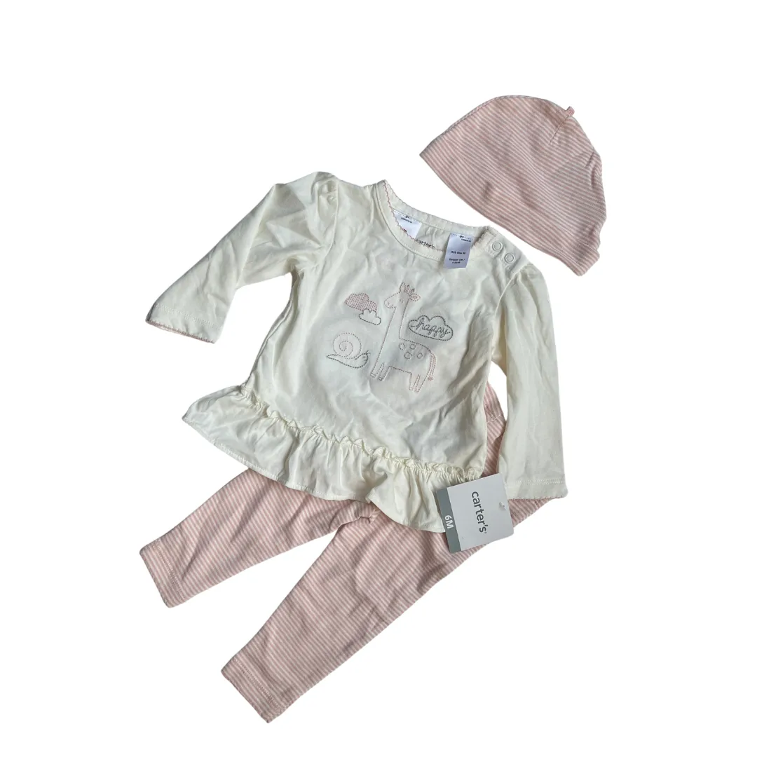 Carter's Pink and White Striped 2 Piece Set with Hat (6 Months) | Brand New |