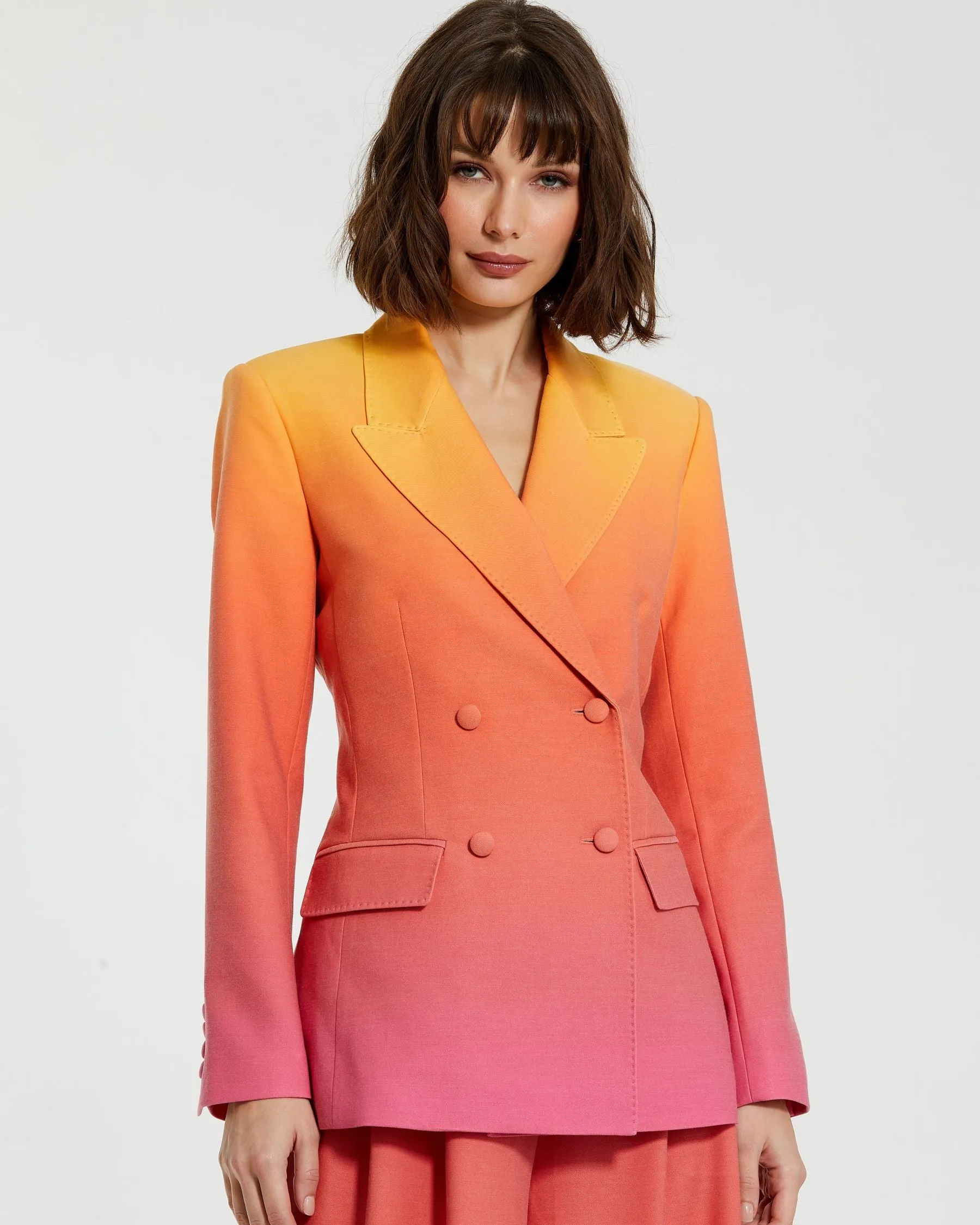 Double Breasted Crepe Sunset Ombre Blazer