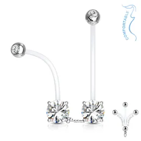 Double Jeweled Prong Set Round CZ Pregnancy Bioflex Belly Ring