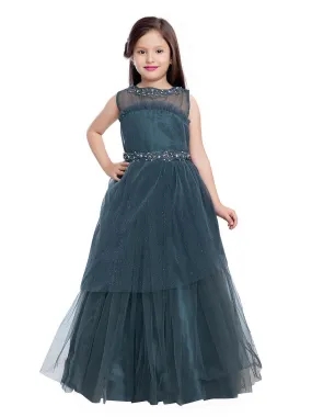 Grey Coloured Imported Net Party Wear Gown For Girls