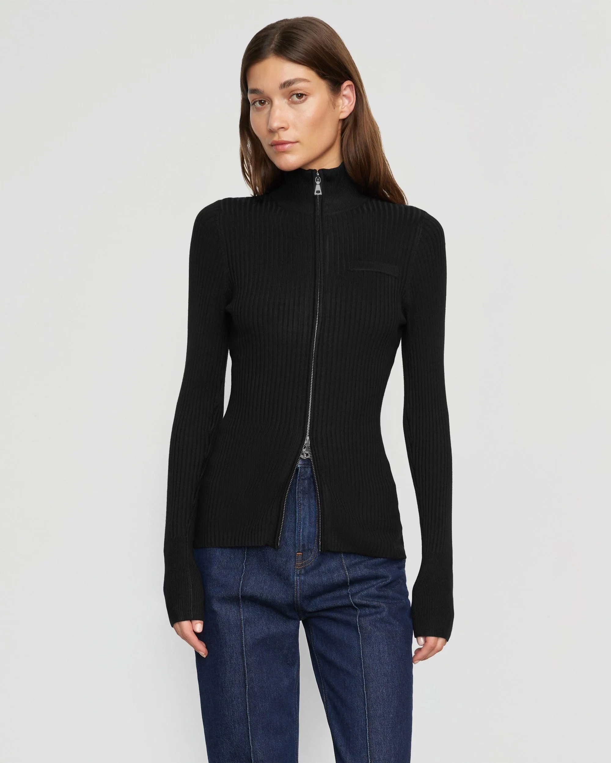 Kaine Ribbed Two-Way Zip Sweater