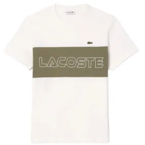 Lacoste Regular Fit Printed Colorblock Tee (White/Khaki Green) TH1712-51