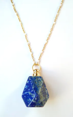 Lapis Lazuli Faceted Hexagon Essential Oil Bottle Pendant