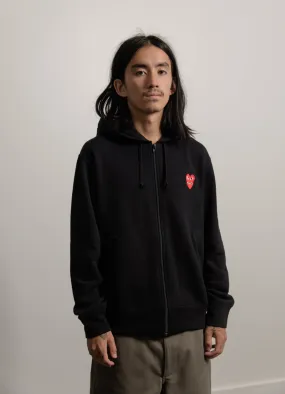 Layered Double Emblem Zip Hoodie Black/Red T294