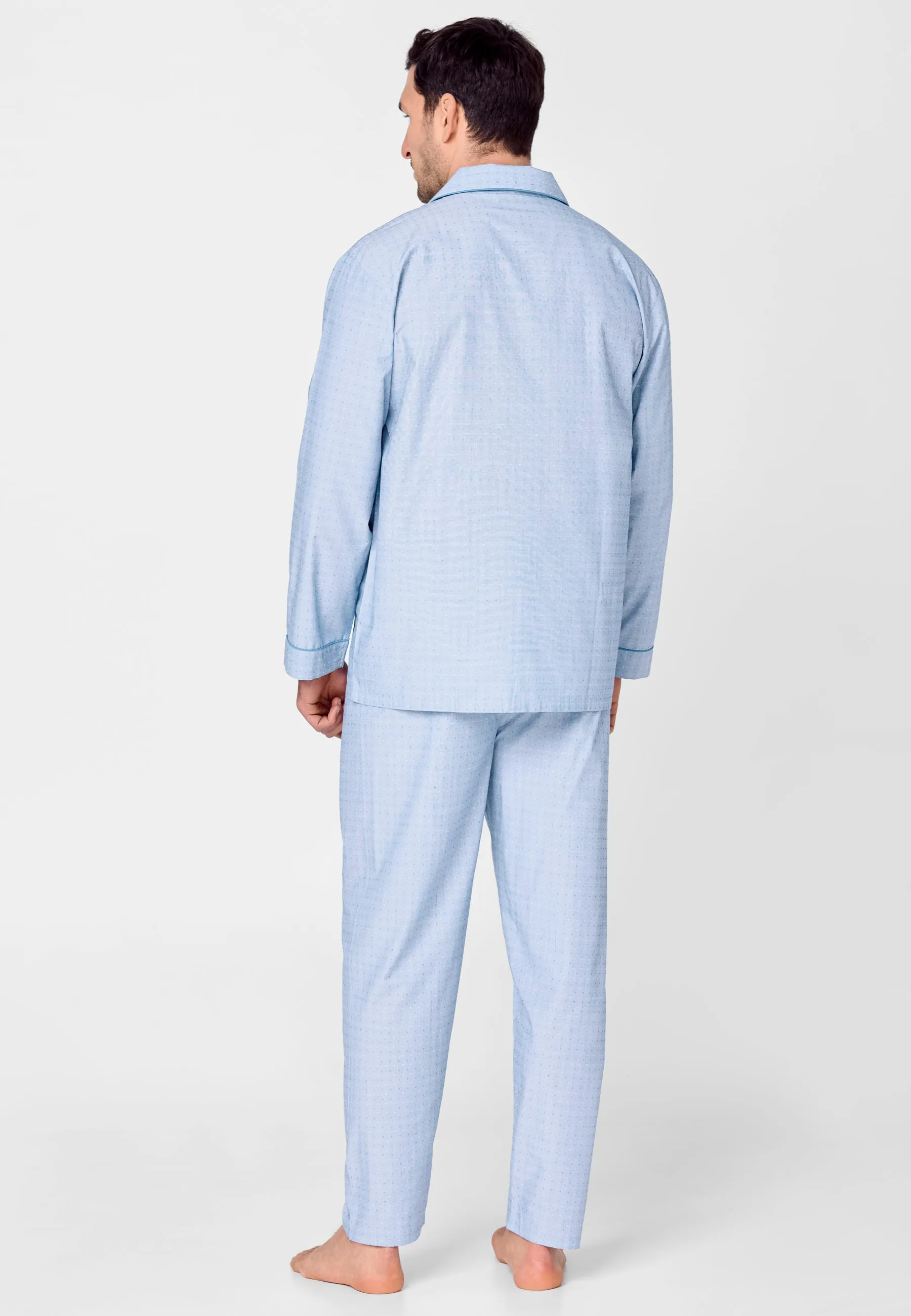 Pijama Hombre Largo Premium Solapa Popelín Estampado - Azul 2712_33