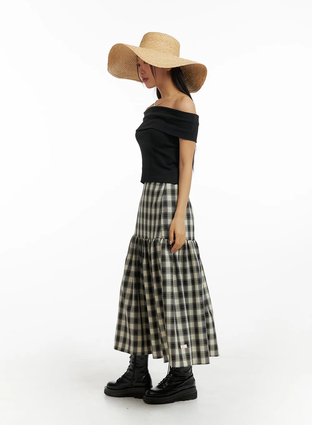 Plaid Flare Maxi Skirt IM404