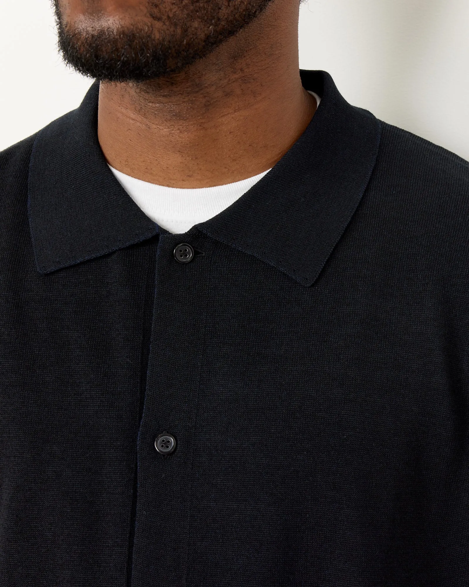 Polo Cardigan in Black Navy