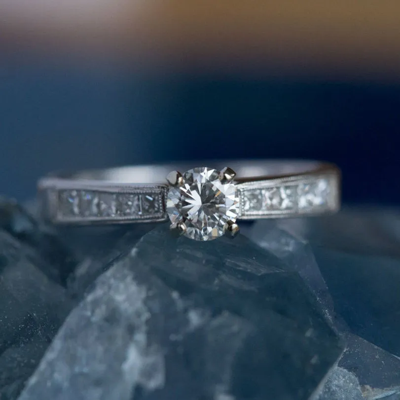 Reclaimed Vintage Diamond Milgrain Engagement Ring -  Channel Set Princess Diamond Band   - Fine Bridal by Anueva Jewelry