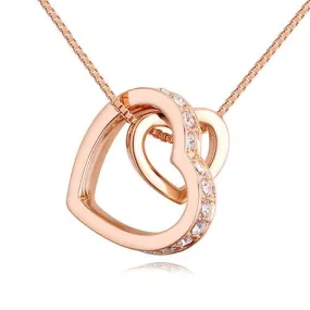 Rose Gold CZ Double Heart Pendant Necklace-M H W ACCESSORIES