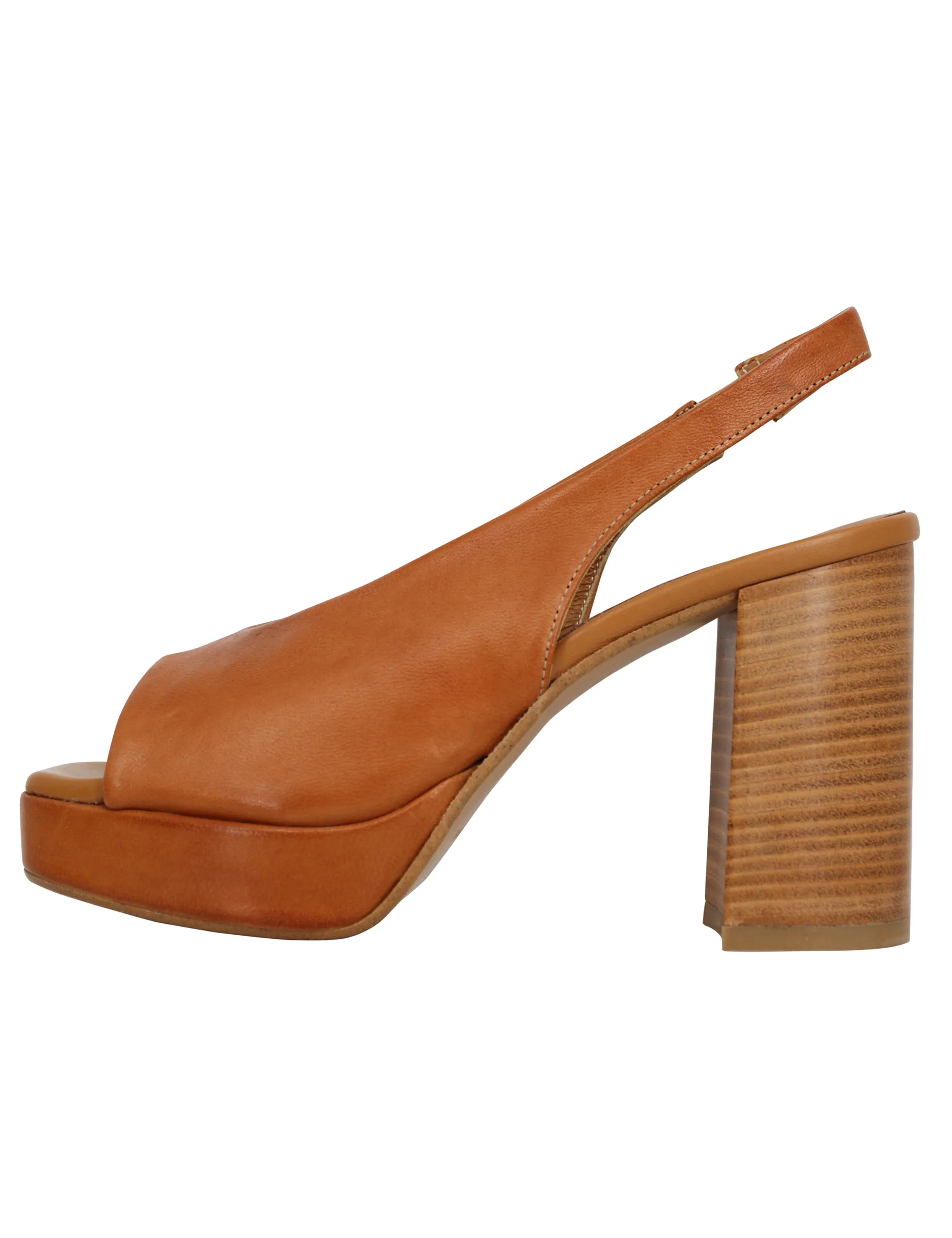 Sandali slingback donna in pelle cuoio con tacco alto