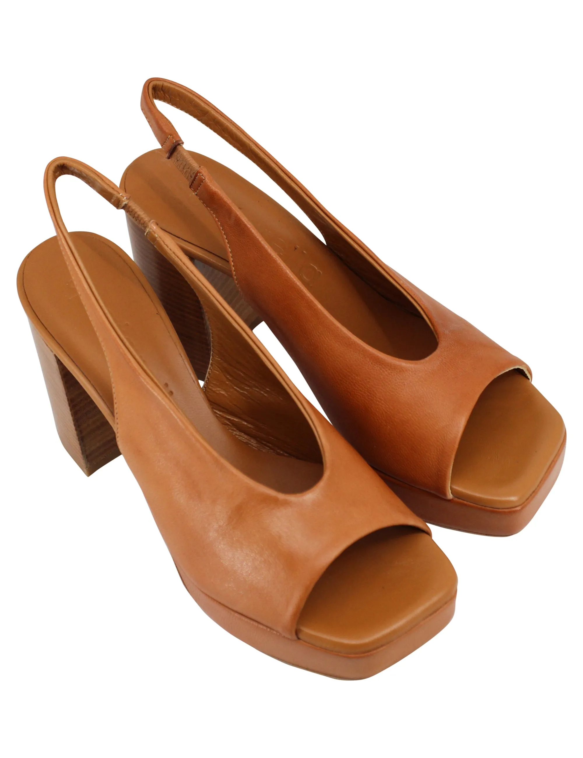 Sandali slingback donna in pelle cuoio con tacco alto