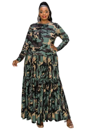 Silvestra Camo Tiered Maxi Dress