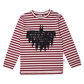 Sketched Bat LS Tee Burnt Red Motley Stripe