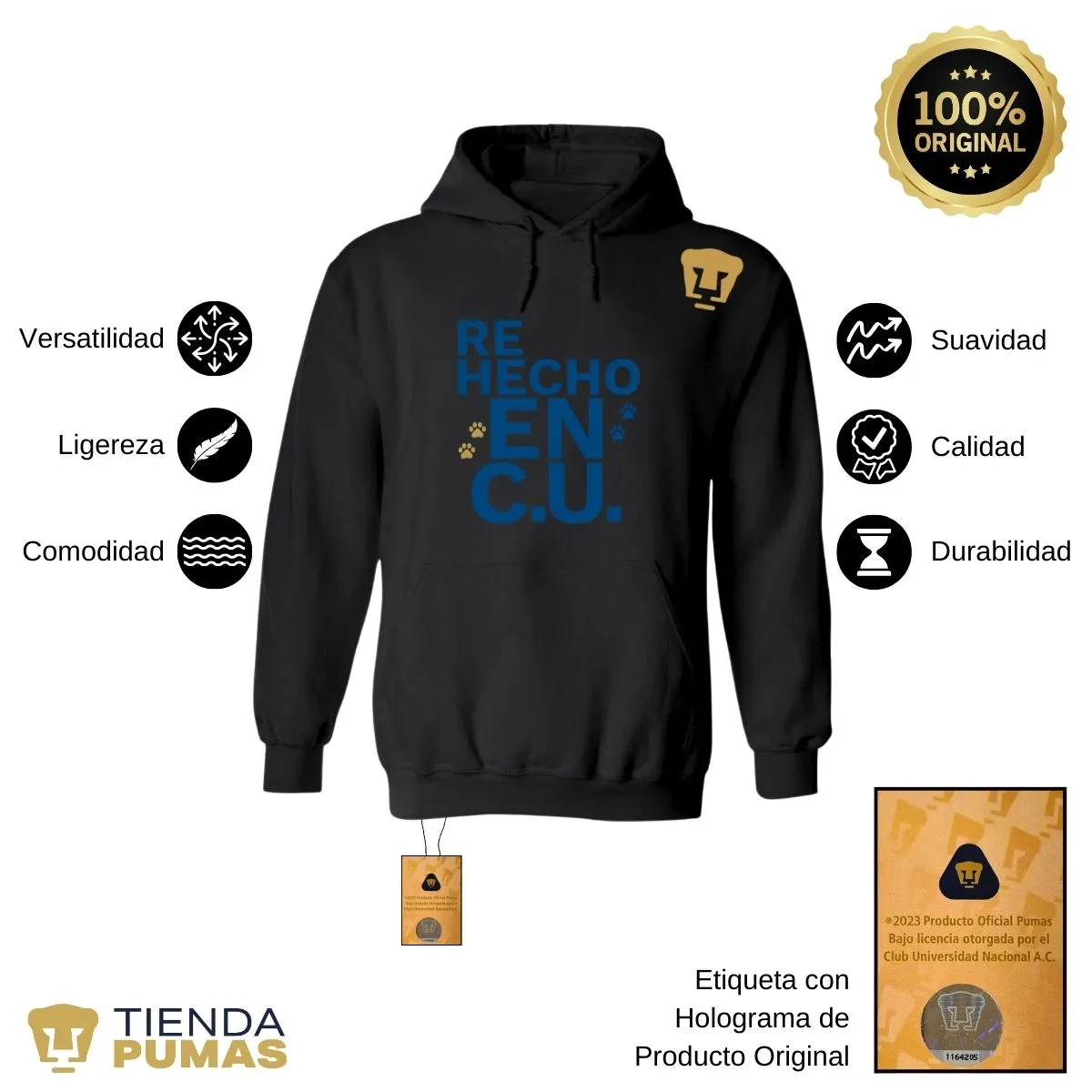 Sudadera Mujer Hoodie Pumas UNAM Re Hecho en C.U.