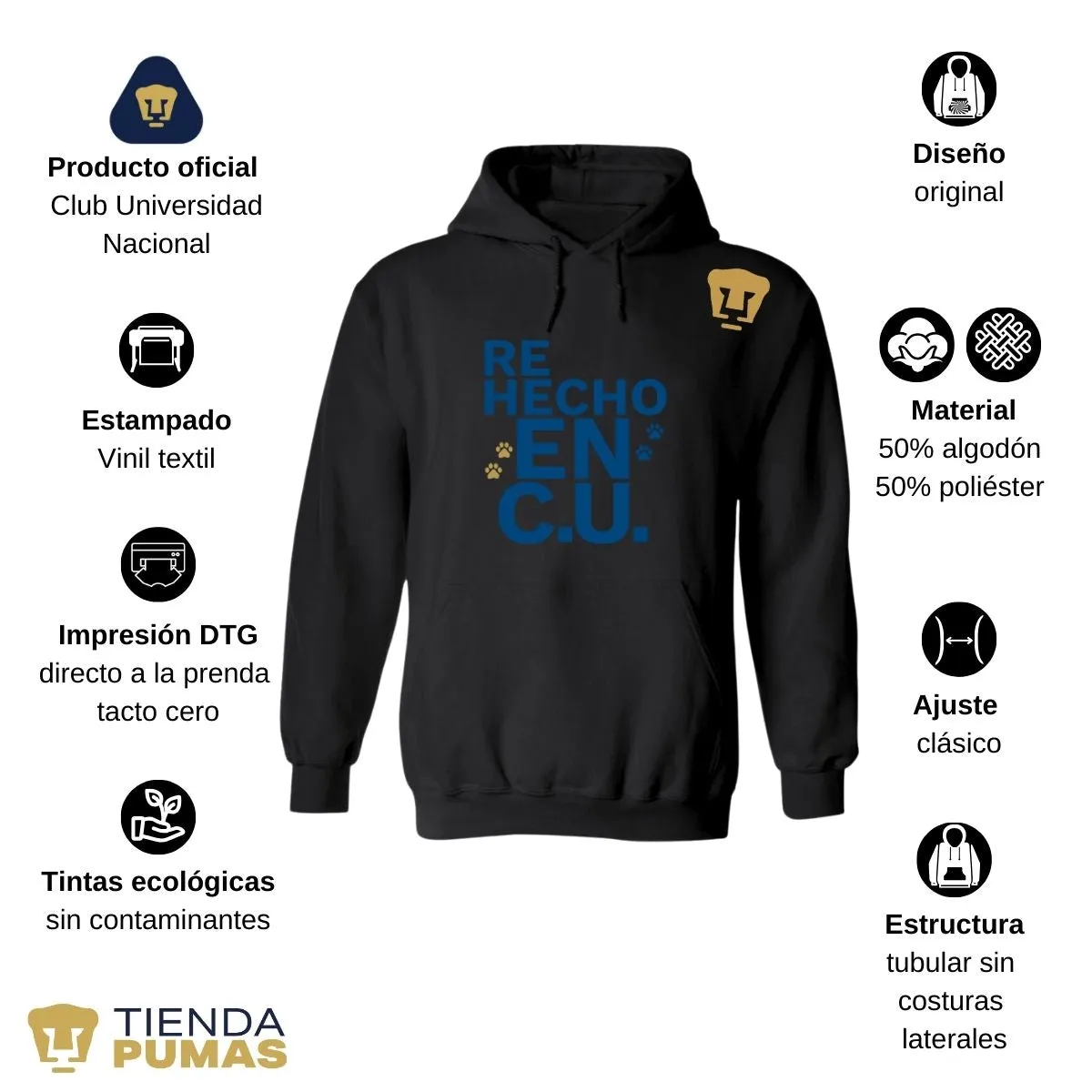 Sudadera Mujer Hoodie Pumas UNAM Re Hecho en C.U.