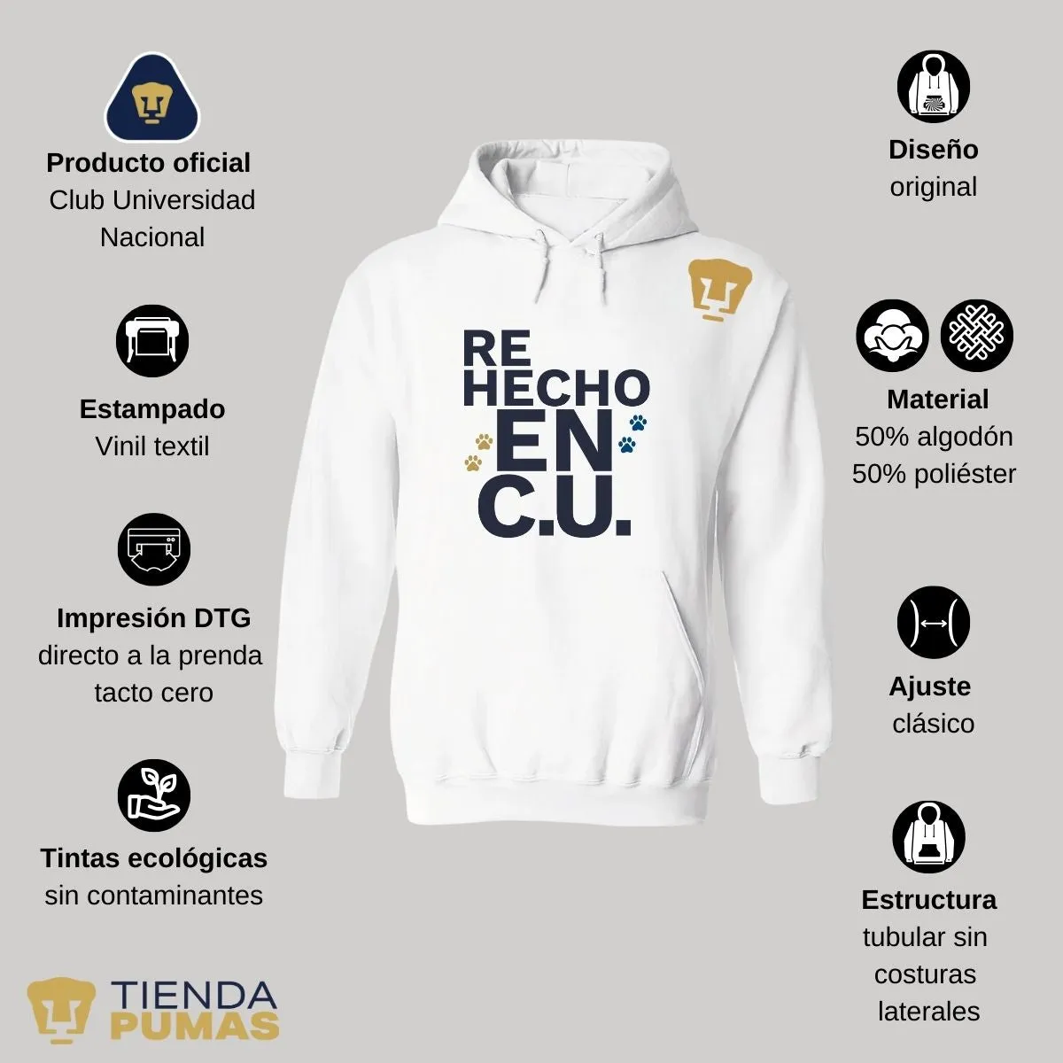 Sudadera Mujer Hoodie Pumas UNAM Re Hecho en C.U.