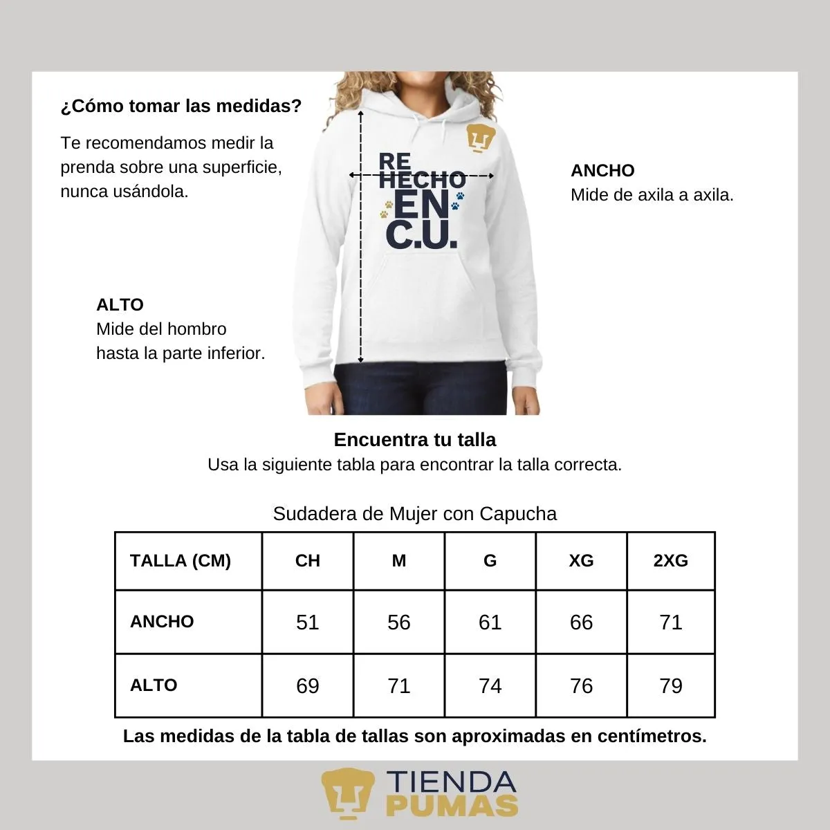 Sudadera Mujer Hoodie Pumas UNAM Re Hecho en C.U.