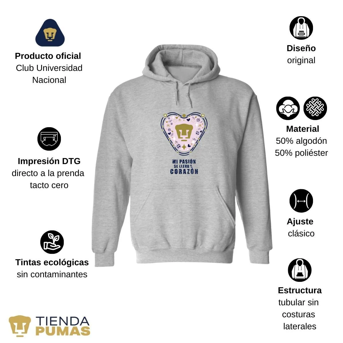 Sudadera para Hombre Hoodie Pumas UNAM Mi pasión