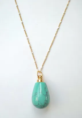 Turquoise Teardrop Essential Oil Bottle Pendant Gold