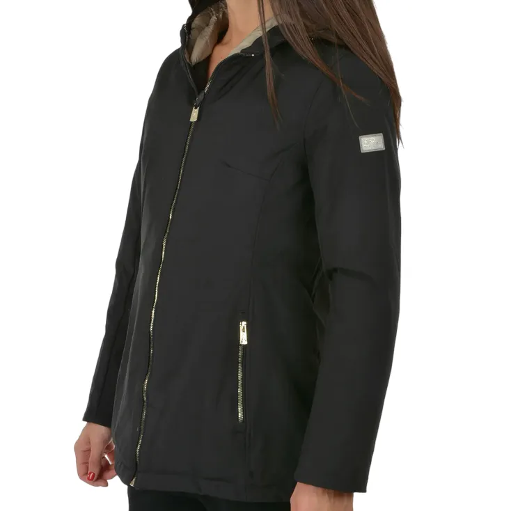 Yes Zee Women's down jacket with hood medium length O088/Q400 0801 black-beige